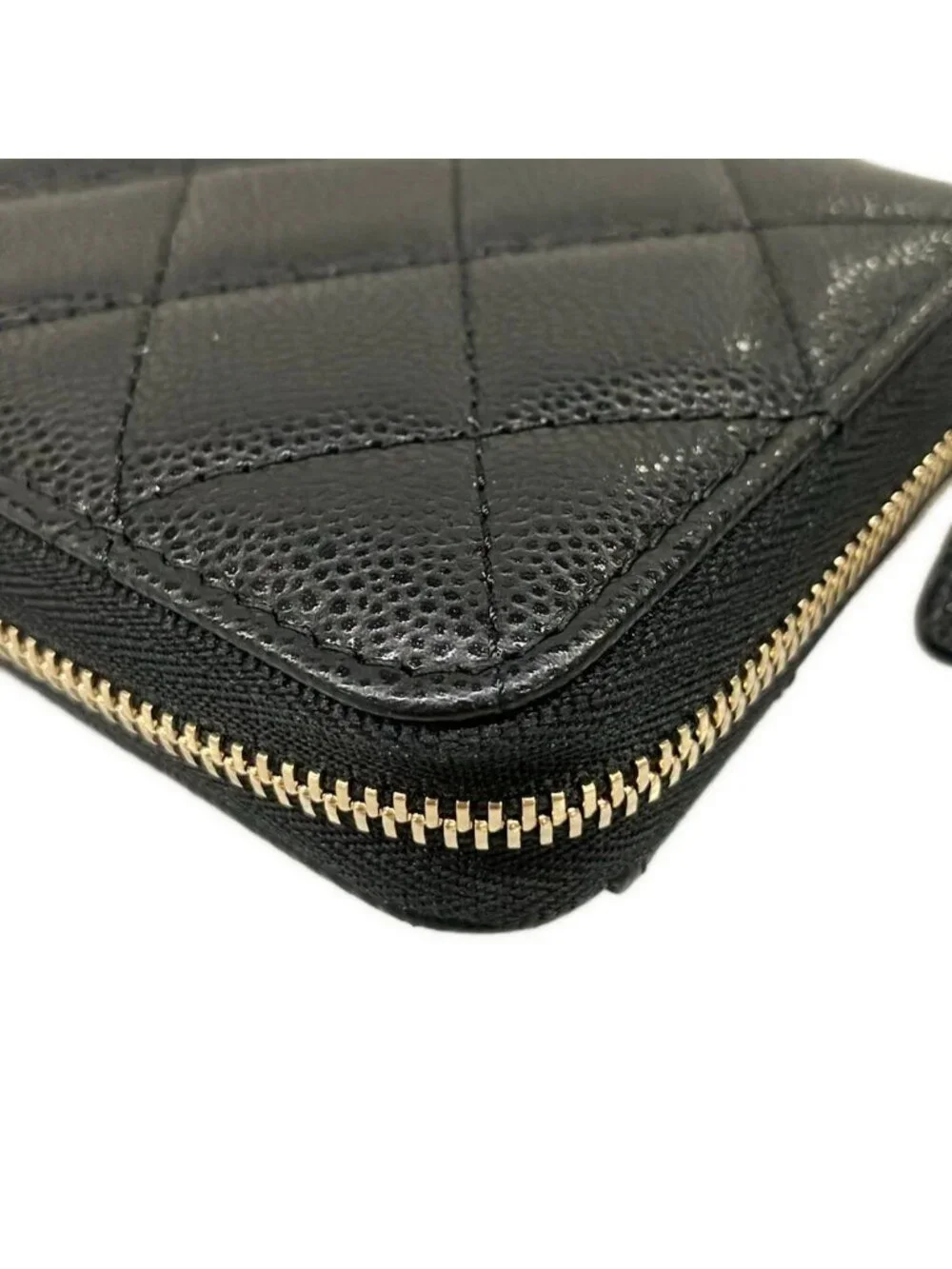 Chanel Wallet Quilted Classic Long Zip Black Champagne Gold Zip Around